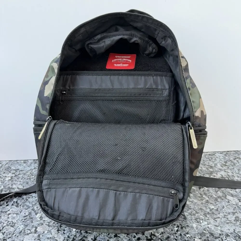 Sprayground Camouflage Backpack with Peace Sign Patch